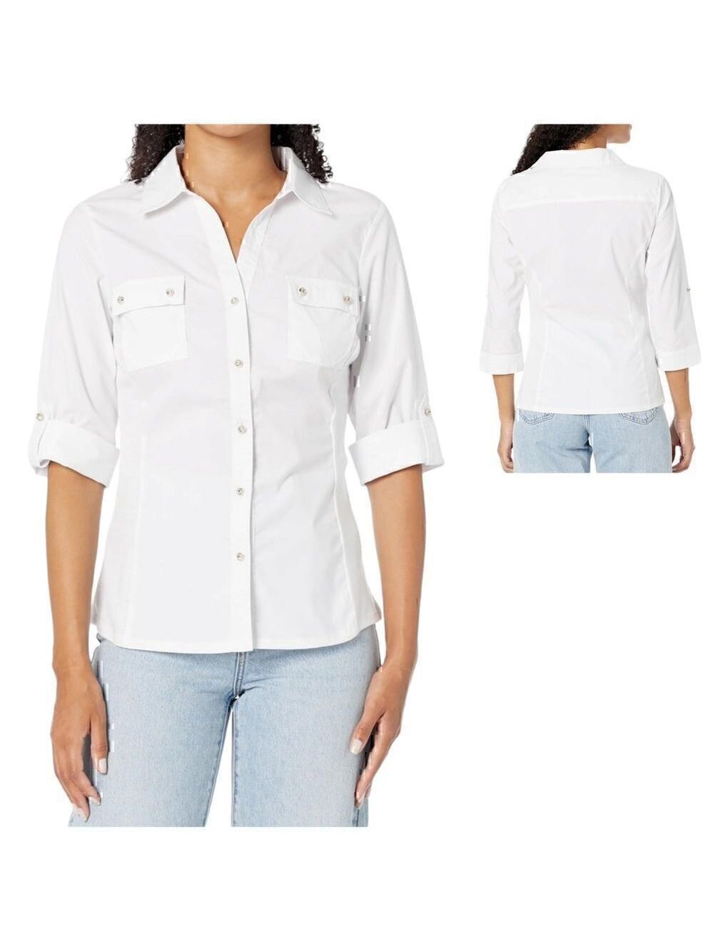 Zac & Rachel Women's Button Down Top with Functional Chest Pockets Size Small